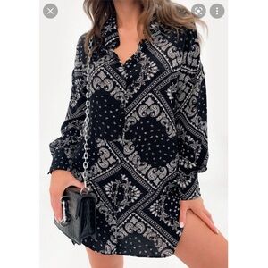 Missguided black white bandana print long sleeve mini dress